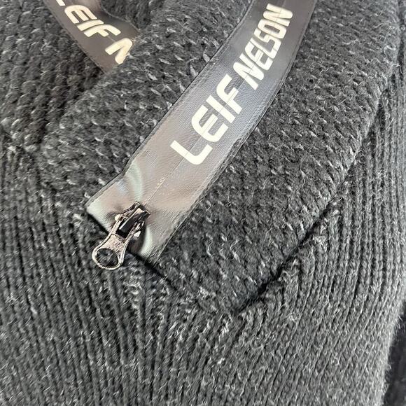Leif Nelson Mens Pullover Sweater size Large Black Zipper Pockets Name Logo - Picture 3 of 10